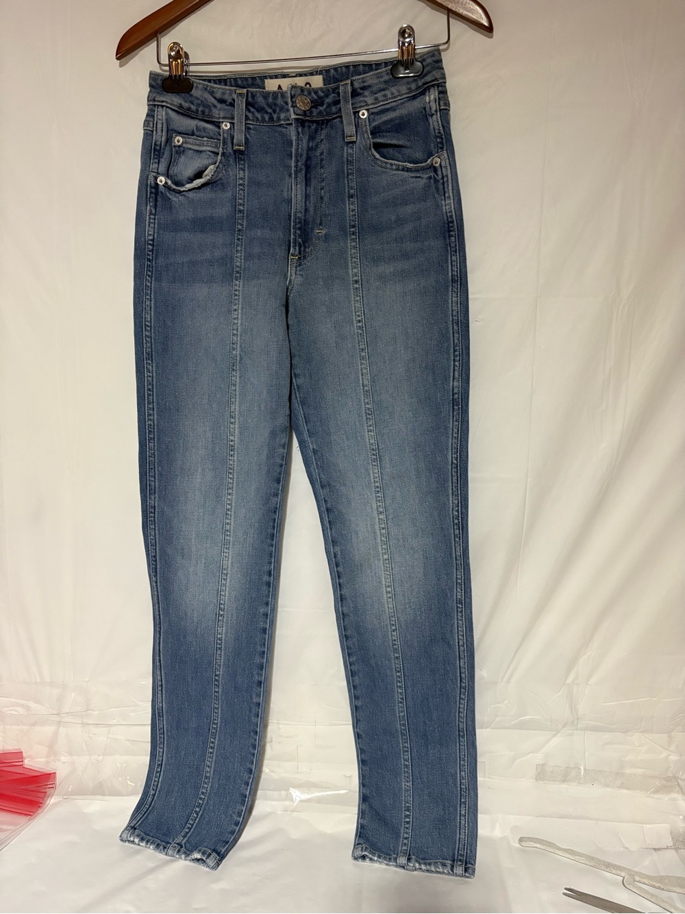AMO Blue Straight-Leg Jeans with Center Panel Seams